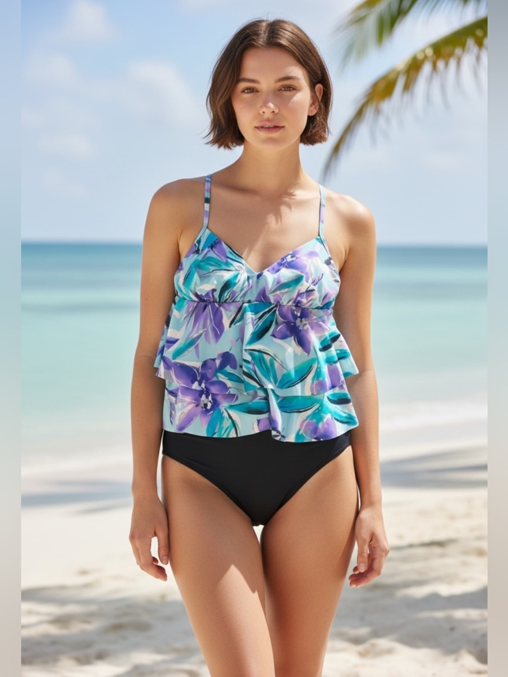 Miraclesuit Sheridan One Piece Swimsuit Sz. 12 Tiered Ruffles Take 10 Pounds OFF
